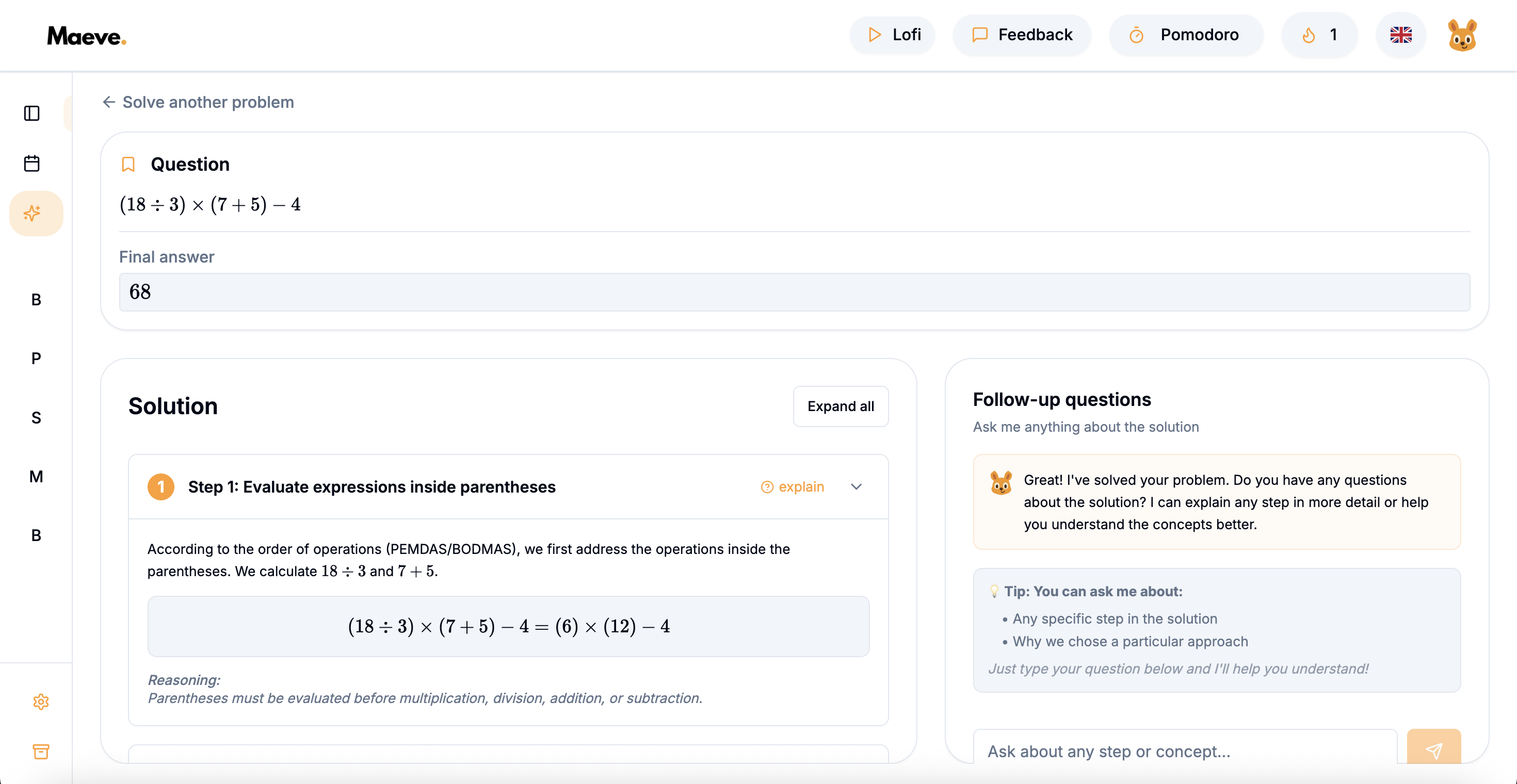 Screenshot of the AI solver feature