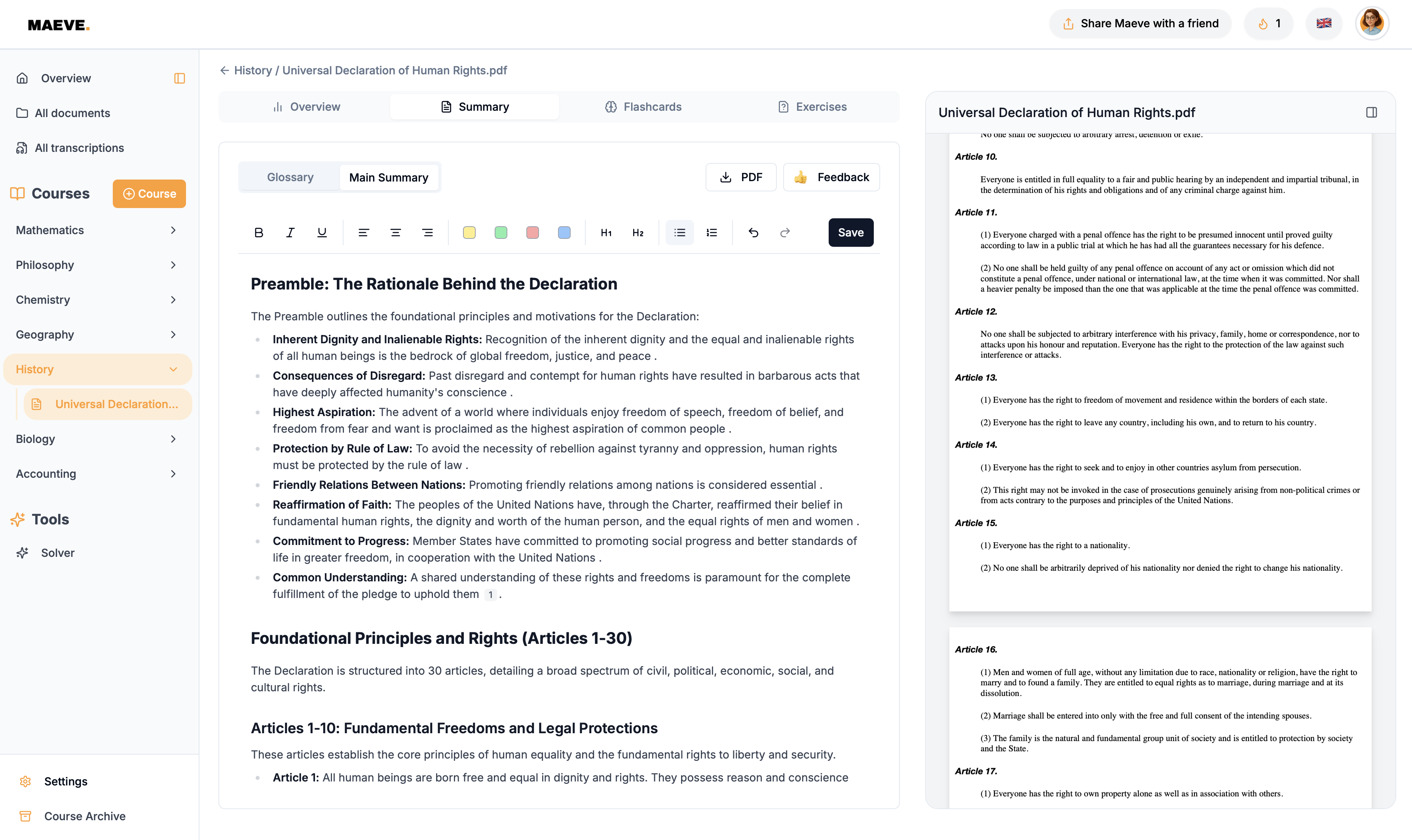Summary Feature Screenshot